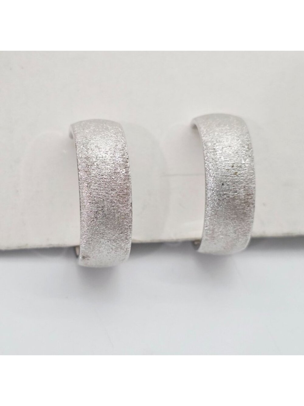 Vintage Monet Wide Silver-Tone Textured Clip-On Hoop Earrings 7/8"